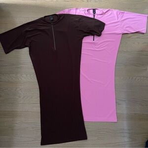 2 DUCCI Brown and Pink Short Sleeve Bodycon Zipper Dresses Size Medium
